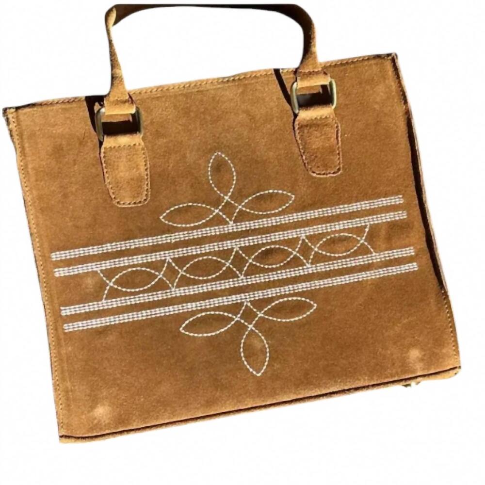 NEW MINT EXCLUSIVES women's western boot stitch suede leather handbag in beige